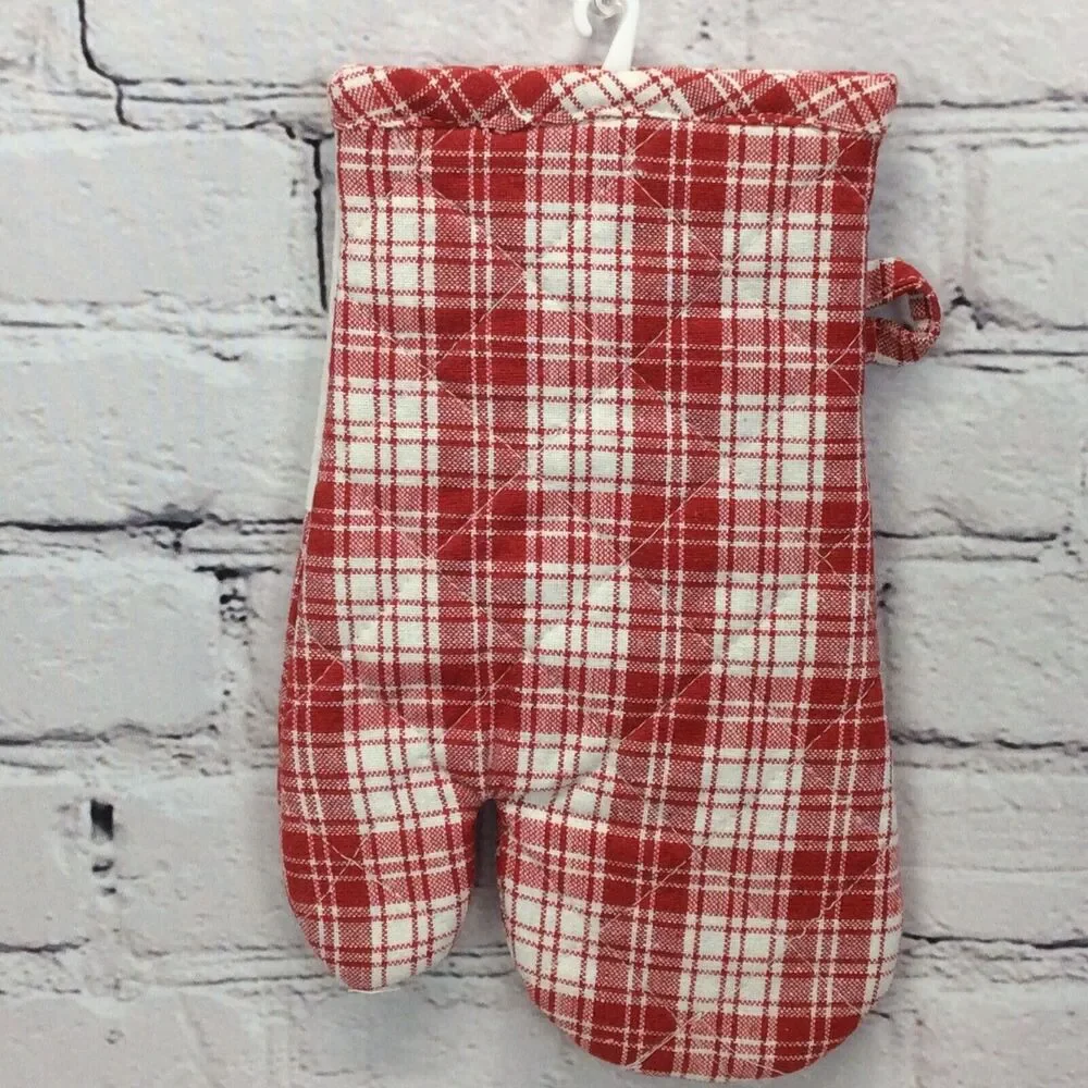 Christmas Red & White Plaid 3 Pc Kitchen Set Dish Towel/Pot Holder/Oven Mitt NWT